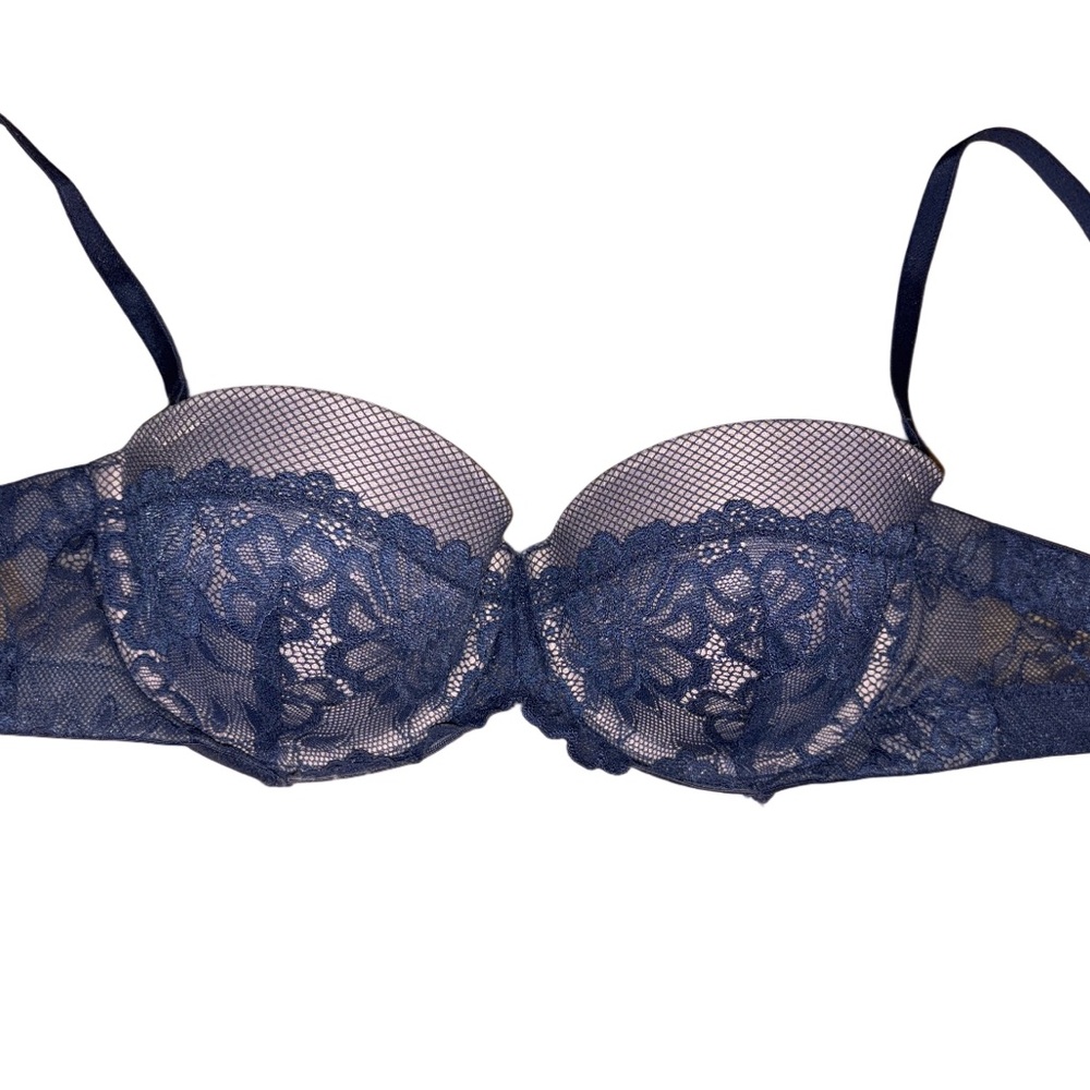 Maidenform Navy Lace Push Up Bra with Sheer Insets